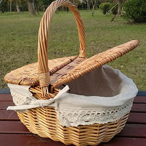 Lioaeust Gewebter Korb, Picknickkorb, 26 x 18 x 15 cm, Weidenkorb, Einkaufskorb, Aufbewahrungskorb