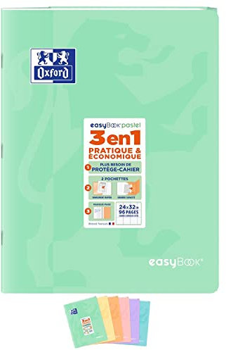 OXFORD Lot de 5 Cahiers piqûre EASYBOOK Pastel 24 x 32 cm 96p 90g grands carreaux coloris aléatoire