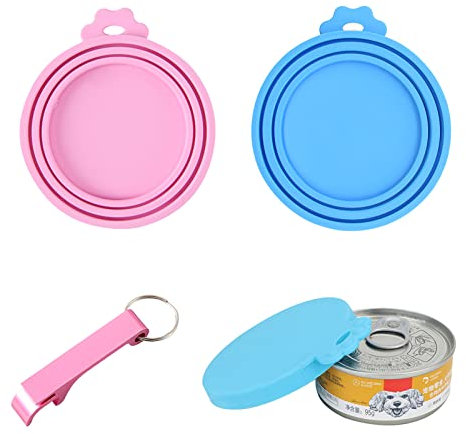 2Pcs Tierfutter-Dosendeckel+Hebeldosenöffner,Dosendeckel,Dosendeckel Silikon,Dosendeckel Katzenfutter,Dosendeckel Hundefutter,Tierfutter Dosendeckel Silikon,für Haustier Futteraufbewahrung,Rosa+Blau