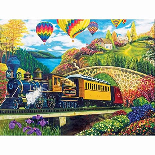 5D DIY Diamond Painting Bilder Full Drill,Eisenbahntunnel Ballon Diamant Malen nach Zahlen Set für Erwachsene Kinder Strasssteine Kristallartiges Kreuzstichset für Home Décor Square Drill,100x130cm