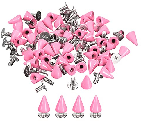 sourcing map 50 Sets Kegel-Spikes-Nieten, 7 x 10 mm Nieten und Spike-Metall-Schraubnieten für Kleidung, Gürtel, Taschen, Schuhe, DIY, Lederwaren, Pink