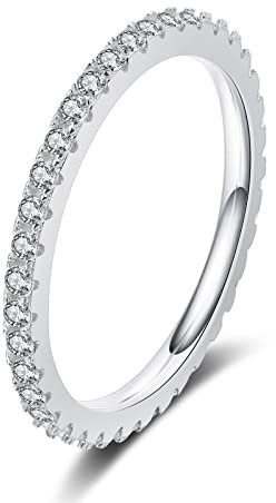 Damen Ringe Silber 925, Wedding Ring Women Eternity Runde Form Weiß Moissanite 0.57ct Größe 60 (19.1) für Jahrestag