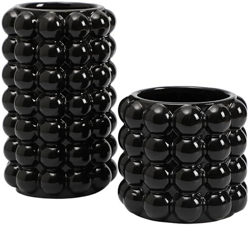 YANWE1 Bubble Vasen - Schwarze Keramik Boho Blumenvasen 2er Set Deko für Esstisch Hochzeit Kaminsims Büro
