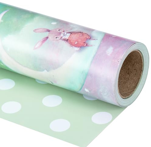 RUSPEPA Wende-Geschenkpapierrolle – Mondhasen-Muster, ideal für Babyparty, Geburtstag, Party – 43,2 cm x 10 m