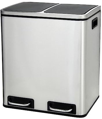 Panana 30L Dual Trash Can Kitchen Waste Rubbish Garbage, Dual Step Garbage Can & Recycle Bin with 2 Removable Inner Buckets(Silver)
