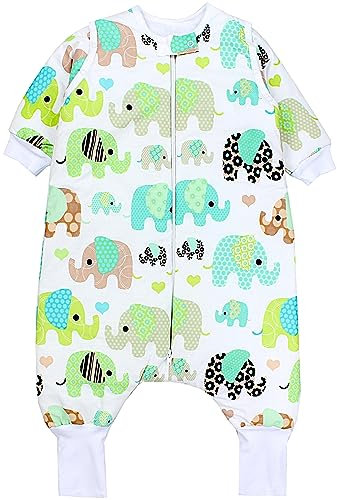 TupTam Baby Schlafsack mit Beinen und Ärmeln OEKO-TEX zertifizierte Materialien, Winterschlafsack 2,5 TOG Unisex, Farbe: Elefant Mint, Größe: 80-86