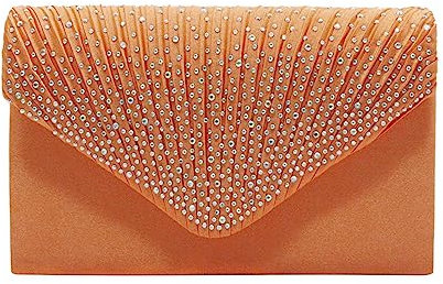 VaiKanhai Freigut Taschen Große Damen-Clutch-Tasche für den Abend, Satin, Brautschmuck, Diamante, Party, Abschlussball, Umschlag Taschen Gurtband Kette (Orange, One Size)