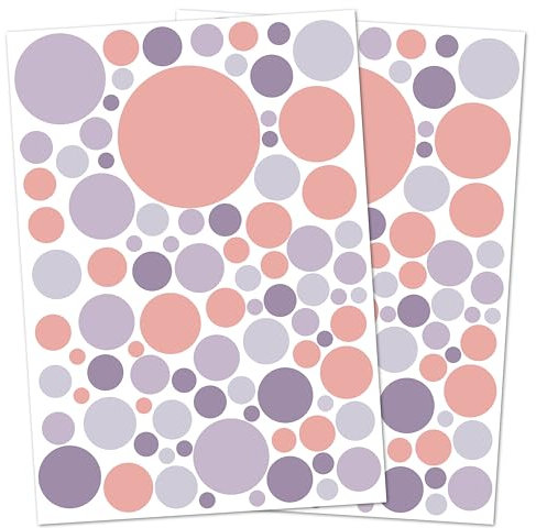 Punalu Kreis Set 176 Stück Wandtattoo für Babyzimmer Aufkleber Sticker Kreise Wandaufkleber Kinderzimmer Deko Punkte Dots Klebepunkte (rosa grau)