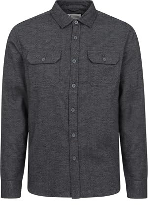 Mountain Warehouse Trace Mens Flannel Long Sleeve Shirt - Lightweight & Breathable Casual Checks Shirt in 100% Cotton with Buttoned Front Pockets - for Travel & Walking Dark Grey XXS