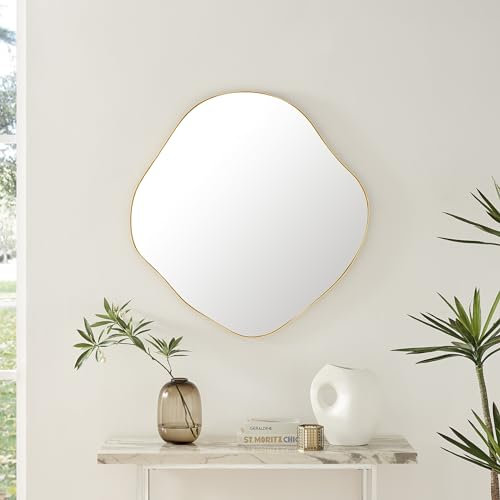 Furniturebox UK Wall Mirror - Vita Gold Metal Frame Pebble Mirror - Modern Abstract Irregular Organic Shape Decorative Gold Mirror for Hallways, Bedrooms, Living Rooms and Dining Rooms