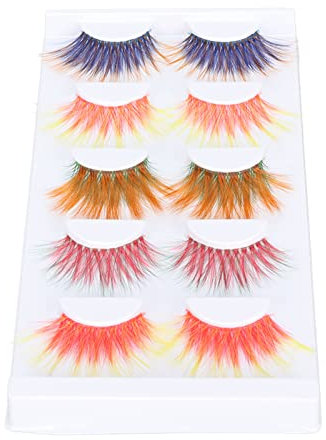 Farbige Wimpern, Schlanke, Dicke, Bunte Falsche Wimpern für die Bühnenshow für Halloween-Cosplay Künstliche Wimpern Selbstfächernde Wimpern