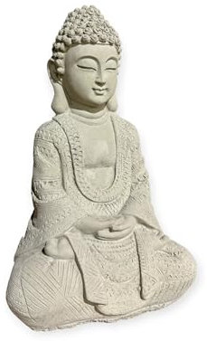 OriginalPaul Skulp & Betondesign Frostsichere sitzende Buddha Steinfigur - Handgefertigt in Deutschland - H 22cm x B 14cm x T 8cm