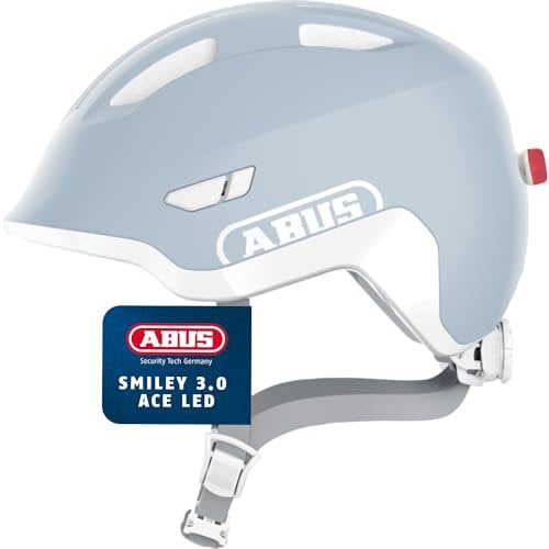 ABUS Kinderhelm Smiley 3.0 ACE LED - Fahrradhelm mit Licht - Tiefe Passform & Platz für einen Zopf - für Mädchen und Jungs - Pure Aqua, Größe S
