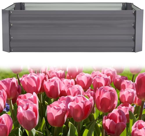 DKIEI Raised Beds Garden Raised Planters, 120x90x30cm Galvanised Steel Powder Coated Metal Raised Garden Kit for Plants Vegetables Flowers & Herbs Growing, Bottomless Planter Grey