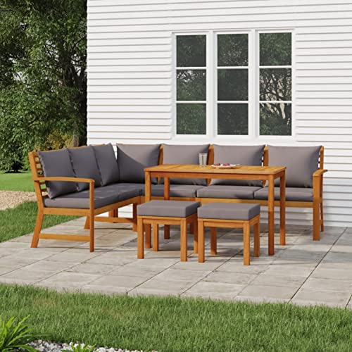 SECOLI Gartenmöbel Set Holz Lounge möbel Outdoor Holz Garten Essgruppe Holz Garten loungemöbel Set gartenlounge Outdoor Balkon Lounge mit Kissen Massivholz Akazie-Dunkelgrau-7-tlg