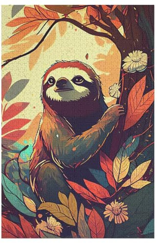 Holzpuzzle Faultier Puzzle 1000 Teile Erwachsene Klassische Pädagogisches Spielzeug Kinder Lernspiel Herausforderndes Puzzles Raumdekoration Detailreiches Geschenk （78×53cm）