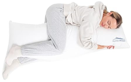 MKS Seitenschläferkissen mit Baumwolle Bezug 150x50 cm I Premium Komfortkissen für Seitenschläfer I mit Innenkissen | Umarmungskissen I Oeko-Tex | Erwachsene Schlafkissen (Weiß)
