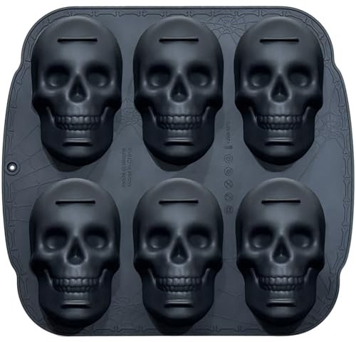 JETKONG 6 Cavity Skull Cake Pan Silicone Skull Cakelet Mold Skull Baking Pan Molds