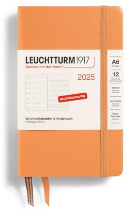 LEUCHTTURM1917 370500 Wochenkalender & Notizbuch Pocket (A6) 2025, Apricot, Deutsch