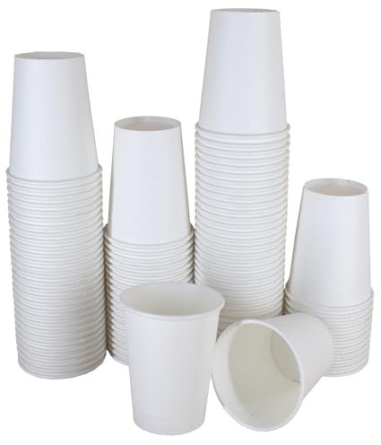 Sunrise Packaging 1000 x 8oz White Paper Cups for Hot & Cold Drinks - 240ml | Recyclable Leak-Resistant Single Wall Disposable Coffee/Tea Drinking Cups