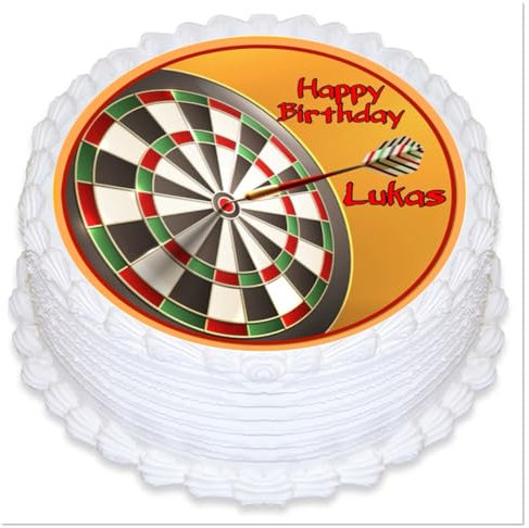 Tortenaufleger Dartscheibe, personalisiert mit Ihren Text, Tortenaufleger Geburtstag, Essbarer Tortenaufleger aus Fondant