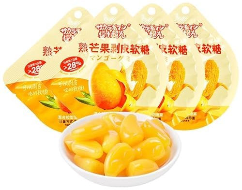 Peel fudge 8 kinds of fruit candy,Mango Peelable Candy,Lychee Grape White peach candy,50% juice content,Peelable Candy,Chinese snack gifts,Healthy Desserts,Peeling Gummy Candy (Ripe mango,1bag)