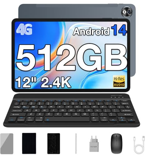 DOOGEE T40 Pro Tablette avec Clavier, 20GB+512GB(TF 2TB) Helio G99 Tablette 12 Pouces 2,4K Écran, Android 14 Tablette Tactile 10800mAh/16MP/4G LTE avec Clavier Souris Stylet Capacitif, Gris