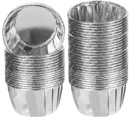 Sourcing Map Mini Metallic Foil Cupcake Liners, 50Pcs, Silver, Disposable, Various Occasions, Mother’s Day