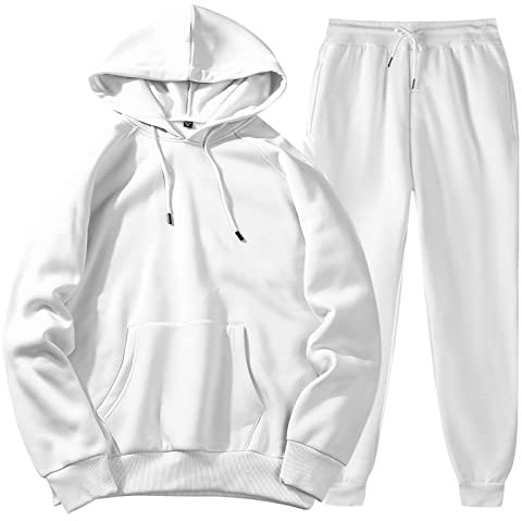 Jogginganzug Herren Set, 2 Teilig Einfarbig Jogging Komplett Set HerbstWinter Warm Anzug Sweatpants und Sweatshirt Set mit Kordelzug Atmungsaktiv Hausanzug