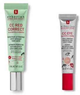 Erborian – Set mit 2 Produkten: 1 getönte CC Red Correct Anti-Rötungscreme – Grün + 1 CC Eye Eye Contour Cream mit Centella Asiatica – Clear – Korean Cosmetics