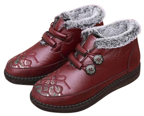Generico Stivaletti con Tacco Donna Anfibi Donna Beige Fibbia Elastica alla Plus Stivali da Neve Casual Rotondi Punta in Velluto Scarpe da Donna Stivali da Donna Stivali Brillantini Donna (Red, 39)