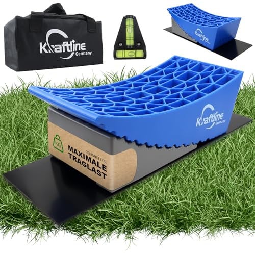 Kraftline Auffahrkeile Wohnmobil Zubehör für Wohnwagen (8er Set) – Hochbelastbare Auffahrrampe bis 13,5t für Camping und sicheren Halt – Inklusive Unterlegmatten und Unterlegkeile für maximalen Stand