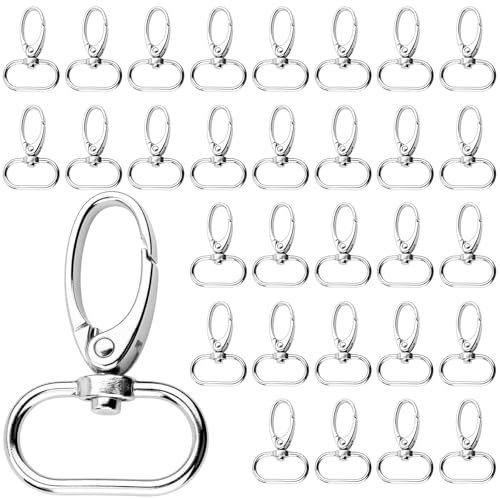 35 Stück Karabinerhaken mit Drehgelenk 25mm Schlüsselanhänger Karabiner Verschluss Schlüsselring D-Ringen Schwenkverschluss Hummer Drehbare Karabinerverschlüsse für Lanyard Makramee Tasche Silber