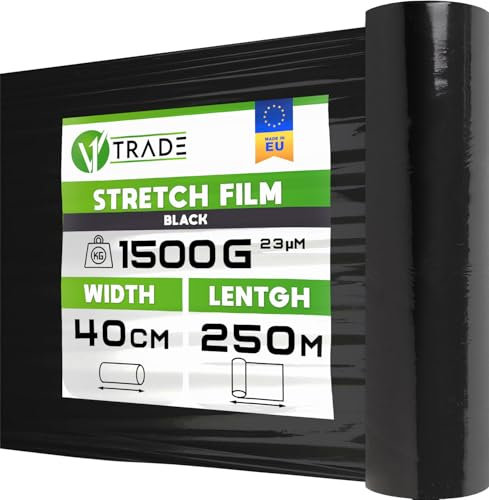 V1 Trade Film Noir Emballage - Film Palette 40cm x 250m - Plastique Protection pour Colis et Meubles