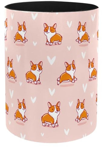 CHENZZZZ Joli pot à crayons avec fond rose en forme de chien corgi pour bureau, salle de classe, maison