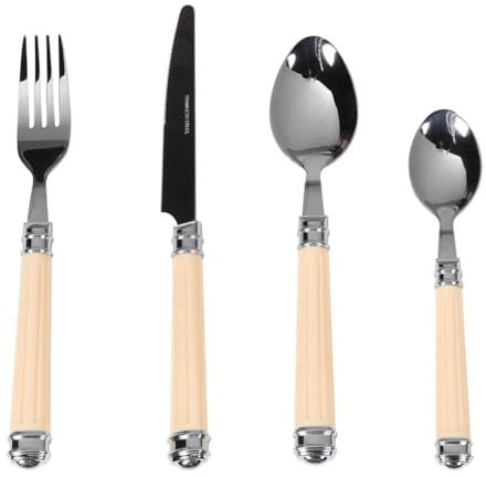 24pc Cutlery Set Ivory White Handle Knife and Fork Set with Tea Spoon and Dessert Spoon Vintage Style Tableware Cutlery Set of 6