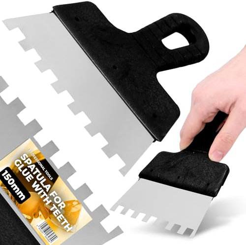 Truelle de Dentée Carrelage 150 mm 10x10 mm Acier Inoxydable Dentelée Spatule Lisseuse Enduit Outil Application Colle Mortier Construction Pose Revêtement Sol Mur Lisseuse