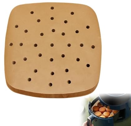 100 Pezzi Carta forno per Friggitrice ad Aria, Carta Pergamena Fodera,Realizzato con Pasta di Legno Cruda, Carta per Friggitrice Ad Aria Quadrata, 23 cm