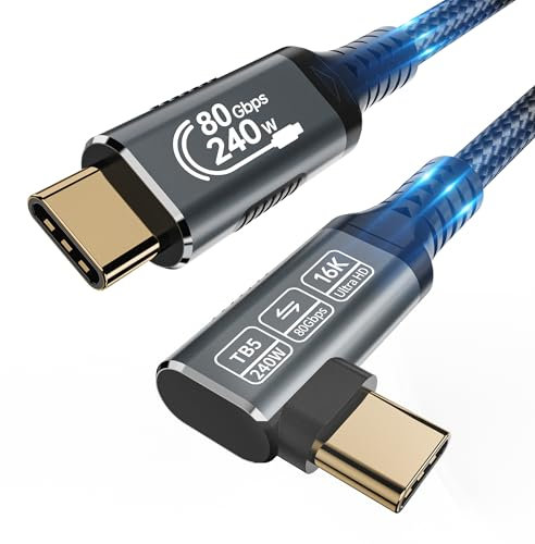 HOTUTUKI cavo usb 5 type-c 80 gbps Compatibile con Thunderbolt 5 angolo retto 1M,Supporta 240W,Video 16K@30Hz 8K@60Hz,cavo usb c dati alta velocità per Thunderbolt 4,USB 4,eGPU,Laptop