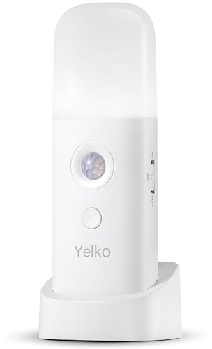 YELKO LED Nachtlicht mit Bewegungssensor, Wiederaufladbar, Warmweißes Licht, Weiß