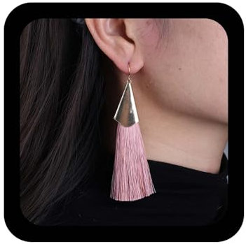 Dervivea Boucles D'oreilles Tissu Bohémien Rose Longues Boucles D'oreilles Pendantes À Pompons Boucles D'oreilles Pendantes À Pompons Faites À La Main Boucles D'oreilles Fil Soie Vintage Pour Femmes