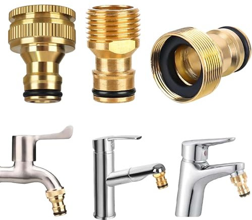 SVOCK 3Pcs Brass Tap Connector Water Pipe Connectors, 22mm internal 24mm external and 2-In-1 Female Thread Brass Hose Connector, 1/2 Tap Connector Hose Adapter for Hose Pipe for Kitchen Sink Garden