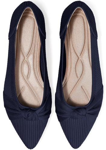 TINGRISE Women's Flats Shoes Comfortable Dressy Pointed Toe Knit Washable Ballet Flat
