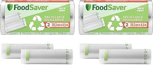 FoodSaver Rouleaux d’emballage sous vide - Sacs alimentaires recyclables et réutilisables - Conservent la fraîcheur de vos aliments jusqu’à 5 fois plus longtemps - Sans BPA - 2 rouleaux (20cm x 4,5m)