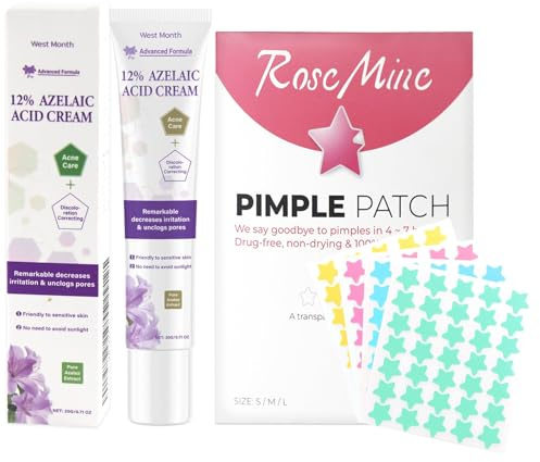 Azelainsäure Creme 20g Anti Pickel Creme Enthält Salicylsäure,12% Azelaic Acid Serum,mit 200Pcs Pickel Pflaster,Hydrokolloid Pickel Patch Enthält Teebaumöl und Salicylsäure