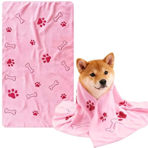 aieieii Dog Towel, Dog Towels for Drying Dogs 60 X 100cm | Pink Absorbent Microfiber Pet Towel, for Pet Dogs to Bathe Bath Travel and Use
