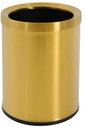 Ecoggeder Mülleimer Metall Abfallbehälter Große Öffnung Stanzen Müllbehälter aus 201 Edelstahl Galvanisieren Papierkorb für den Innen- Außenbereich Büro, Küche und Wohnzimmer 22.5 x 30 CM Gold