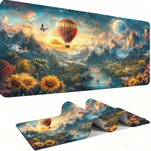 Sonnenblumen Heißballon Mauspads, Mauspad XXL 70x30CM Gaming, schreibtischunterlage Gaming Tastatur Matte, Große Schreibtisch Matte, Großer Erweiterter Schreibtisch Schutz Für Home Office j0xk-150