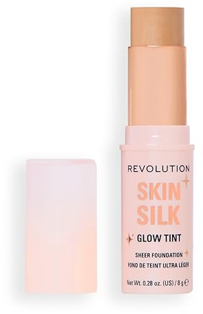Revolution Skin Silk Glow Tint Transparenter Foundation Stick – Für Strahlende Haut, Kaschiert Unreinheiten & Glättet Feine Linien, Farbton Medium Neutral, 8g