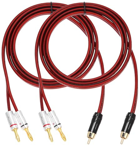QUARKZMAN 2 Piezas Cable De Altavoz RCA A 2 Conectores Banana 4.9 Pies 4Mm | Cable De Audio RCA Chapado En Oro 14AWG, Cable Divisor De Audio, Para Amplificadores De Altavoces Y Subwoofer